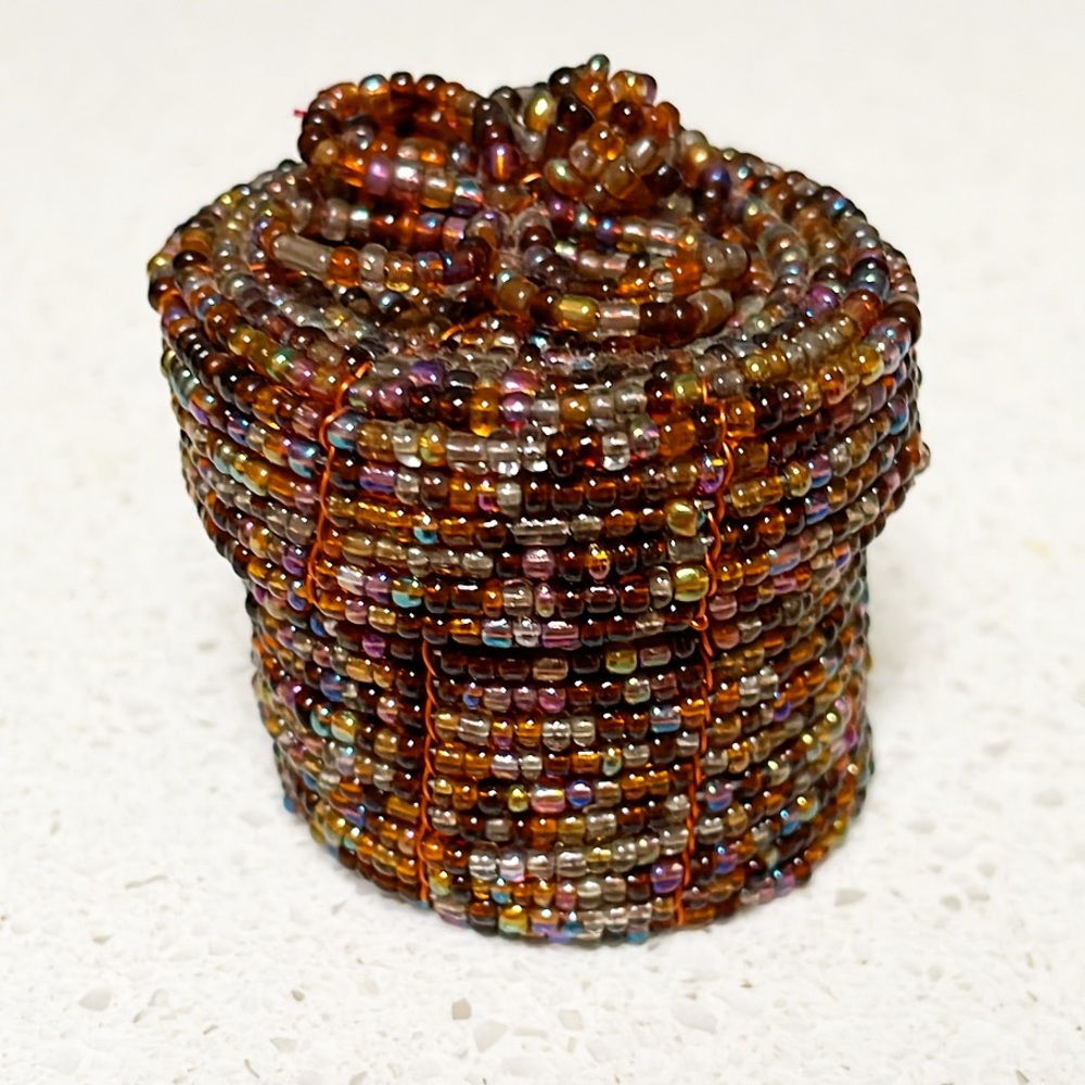 Handmade colorful iridescent rainbow beaded mini jewelry box